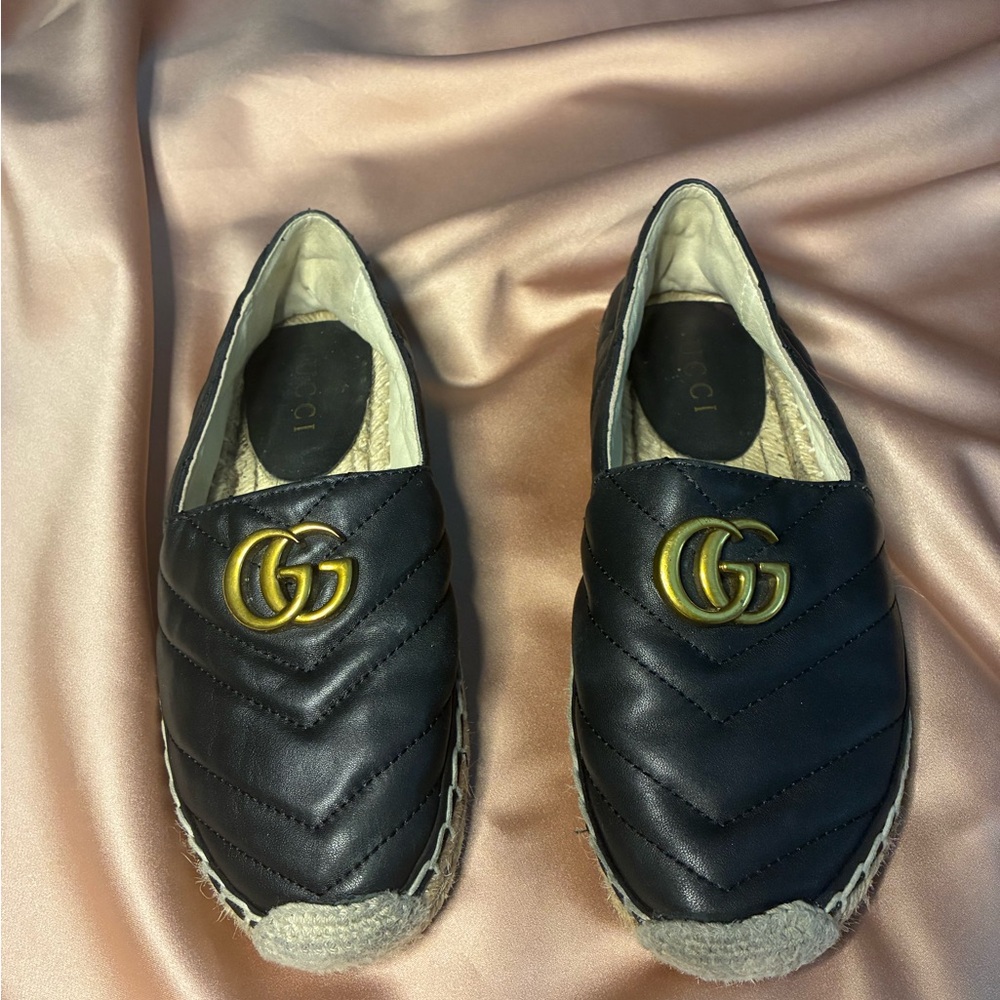 Gucci Black Quilted Espadrilles with Gold Emblem